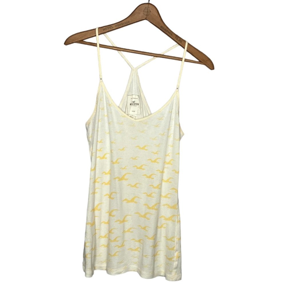 Vintage 00s Y2K Hollister Large L White Yellow Logo Print Racerback Tank Top